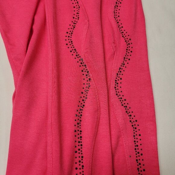 FUCHSIA Pink Elastic Waist Cotton Poly Capri Pants with Sequin Accents L/XL - Picture 6 of 9